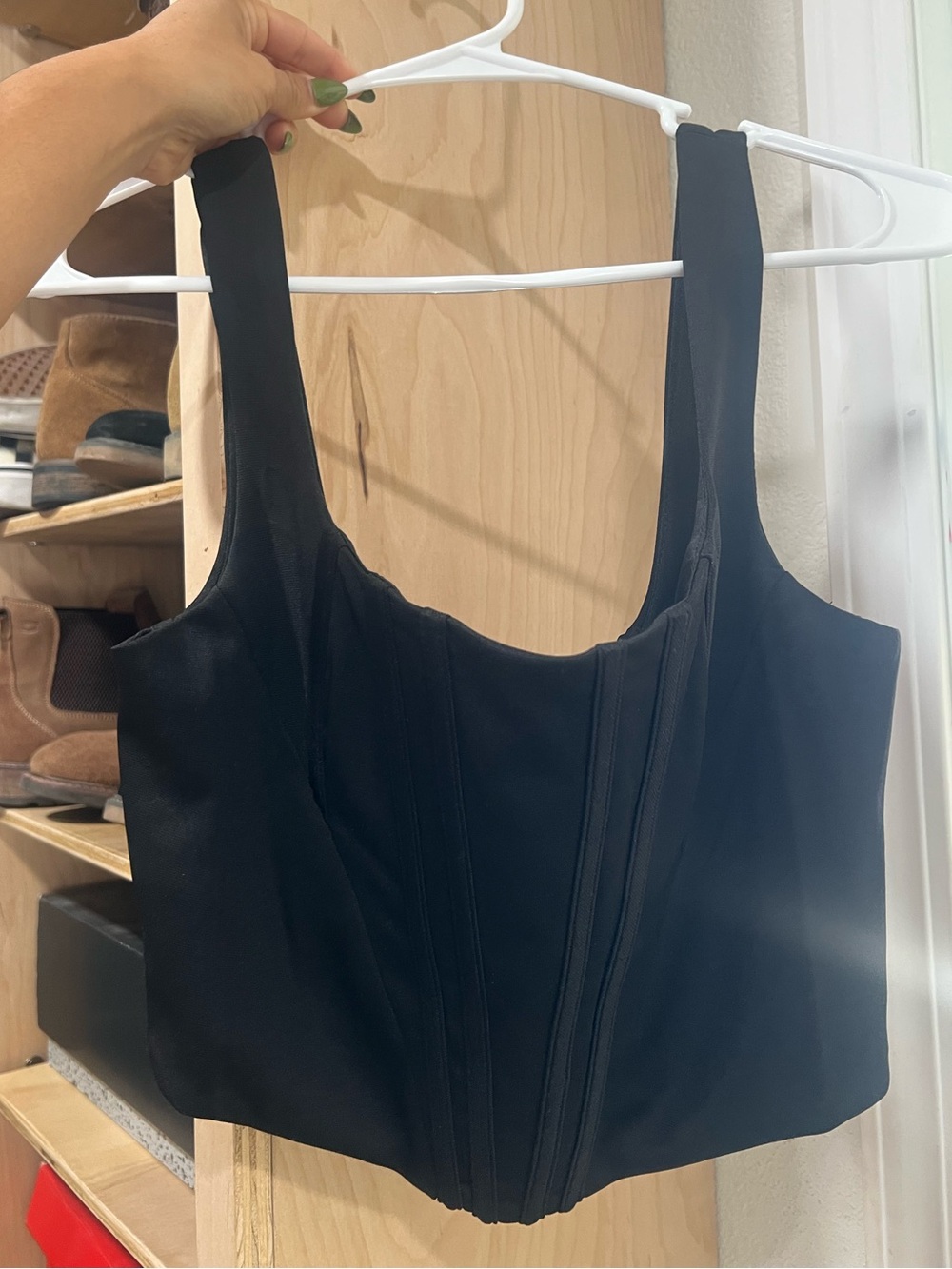 Black Structured Scoop Neck Corset Tank Top - Women